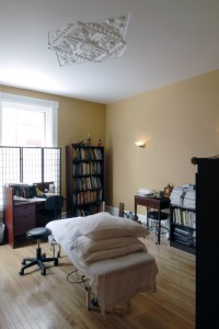 Heritage home with original white plaster ornaments on the ceiling. The home was renovated into a homeopathic clinic and modern loft space. 